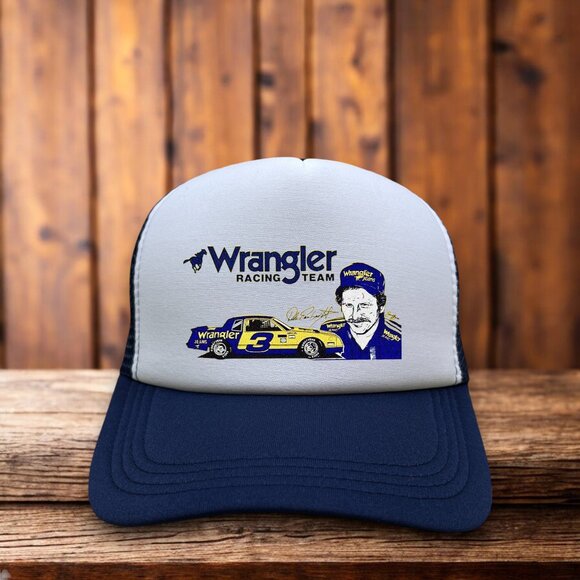 Unbranded Other - Wrangler Racing Team Mens Trucker Hat Navy Snapback Dale Earnhardt Vintage Cap